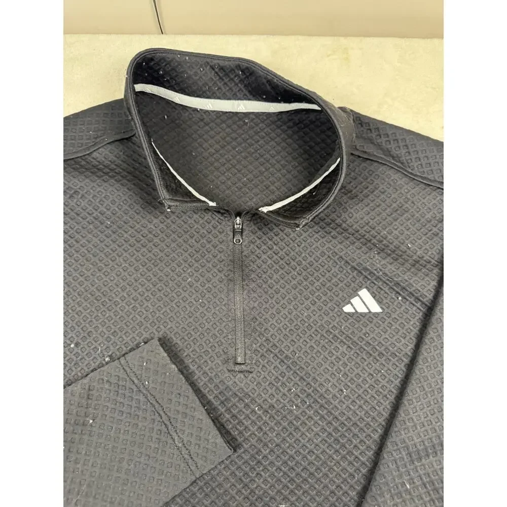 Adidas Men’s Black Textured 1/4 Zip Pullover Sweatshirt XL Athletic Logo